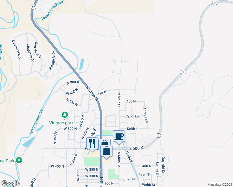 map of restaurants, bars, coffee shops, grocery stores, and more near 732 15 West in La Verkin