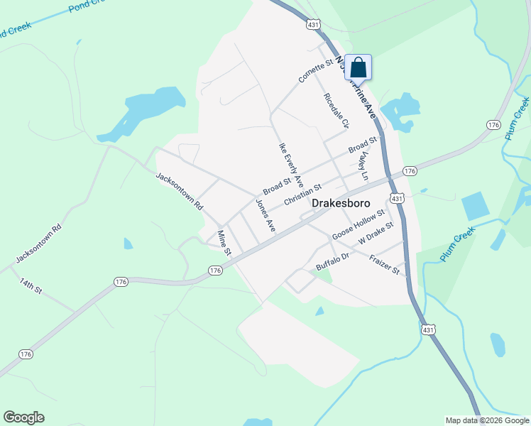 map of restaurants, bars, coffee shops, grocery stores, and more near 108 Jones Avenue in Drakesboro