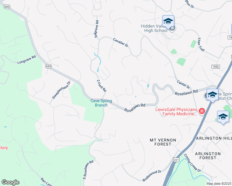 map of restaurants, bars, coffee shops, grocery stores, and more near 5843 Ivy Park Drive in Cave Spring