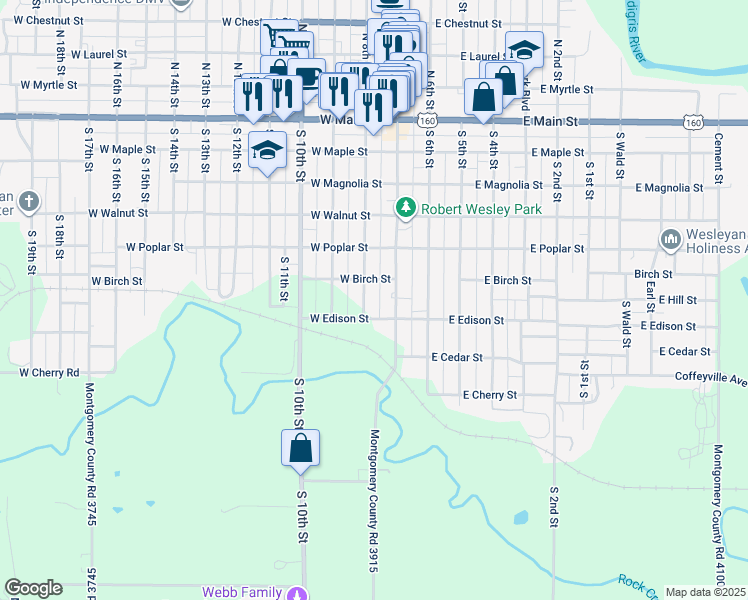 map of restaurants, bars, coffee shops, grocery stores, and more near 150-198 West Edison Street in Independence