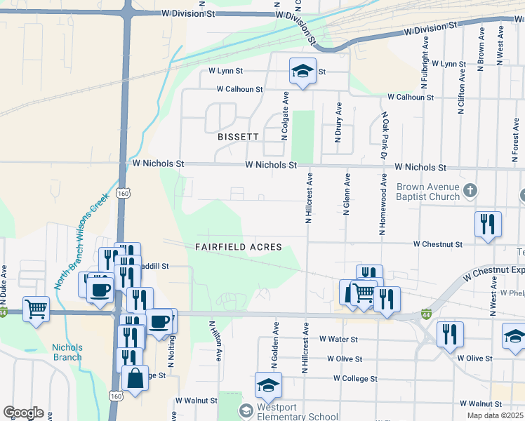 map of restaurants, bars, coffee shops, grocery stores, and more near 3131 West Brower Street in Springfield
