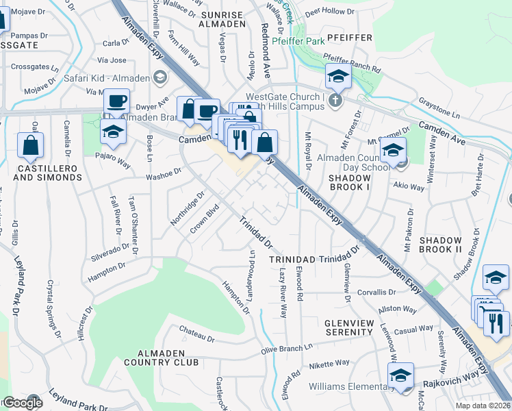 map of restaurants, bars, coffee shops, grocery stores, and more near 6587 Boston Post Court in San Jose