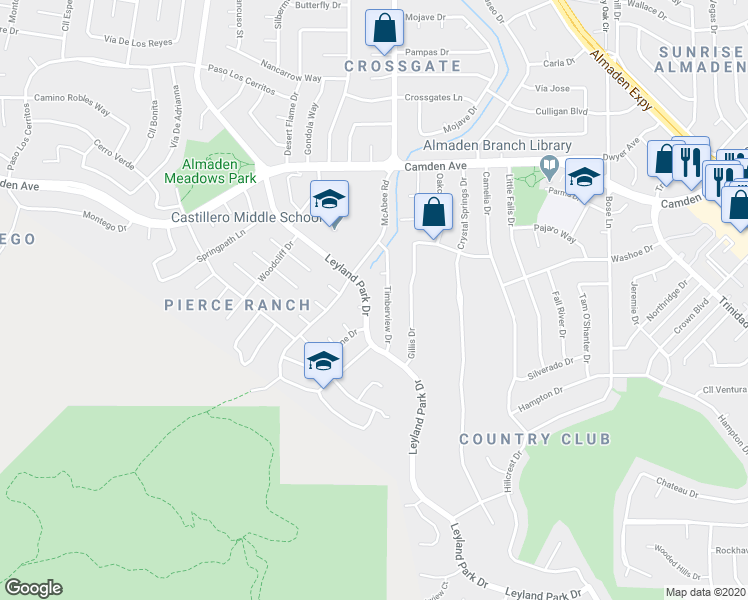 map of restaurants, bars, coffee shops, grocery stores, and more near 6562 Leyland Park Drive in San Jose