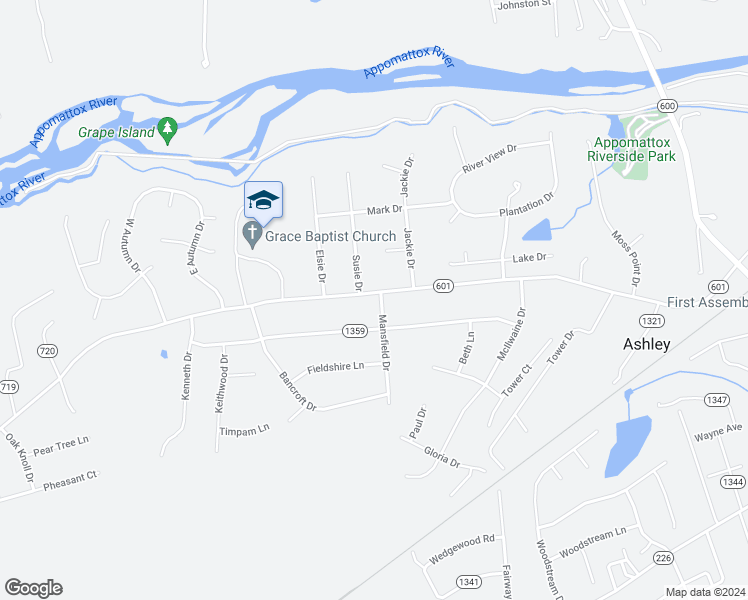 map of restaurants, bars, coffee shops, grocery stores, and more near 24115 River Road in Petersburg