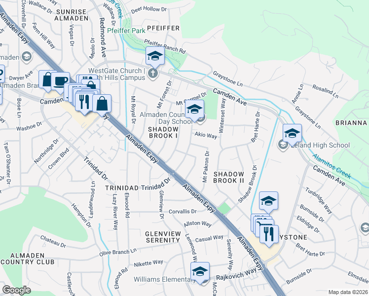 map of restaurants, bars, coffee shops, grocery stores, and more near 6842 Trinidad Drive in San Jose