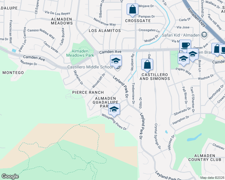 map of restaurants, bars, coffee shops, grocery stores, and more near 6554 Edgebrook Court in San Jose