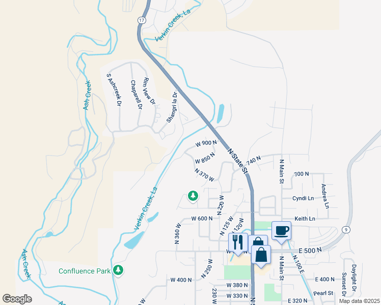 map of restaurants, bars, coffee shops, grocery stores, and more near 880 North 370 West in La Verkin