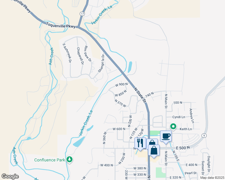 map of restaurants, bars, coffee shops, grocery stores, and more near 880 North 370 West in La Verkin