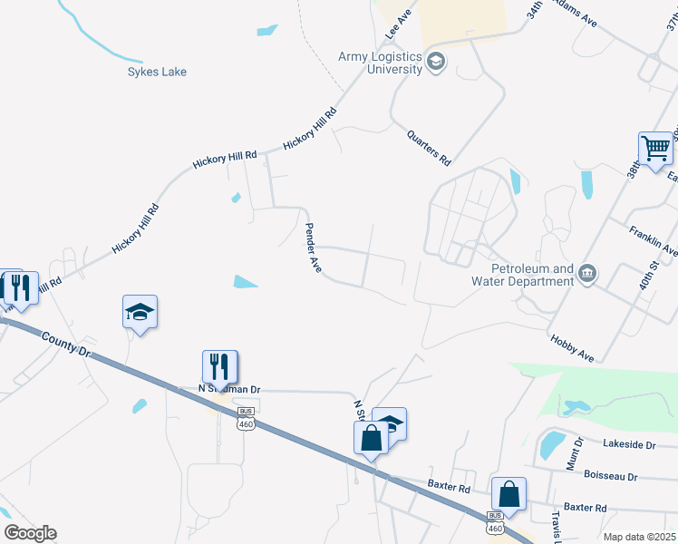 map of restaurants, bars, coffee shops, grocery stores, and more near 1871 Pender Avenue in Petersburg