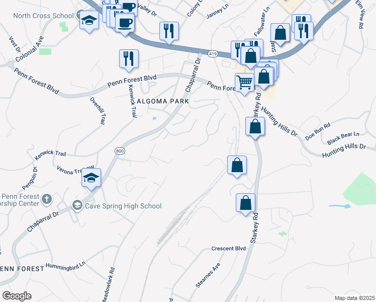 map of restaurants, bars, coffee shops, grocery stores, and more near 3550 Londonderry Lane in Cave Spring