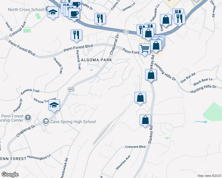 map of restaurants, bars, coffee shops, grocery stores, and more near 3550 Londonderry Lane in Cave Spring