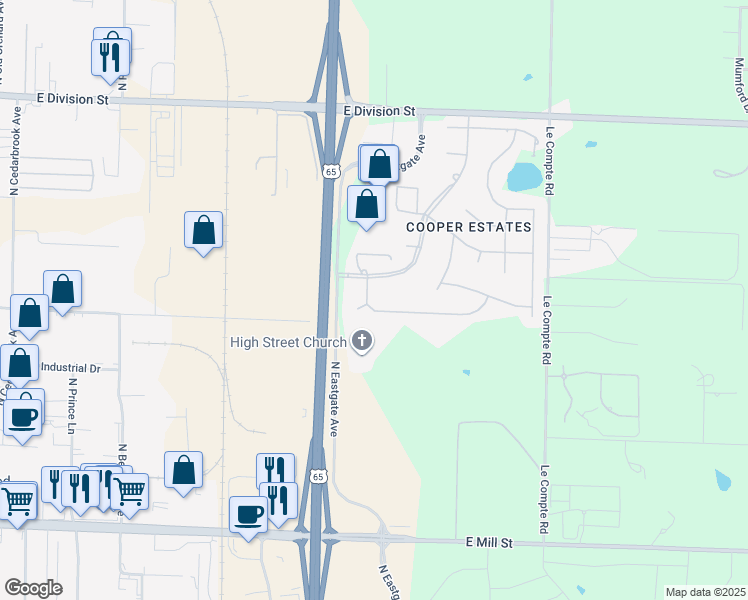 map of restaurants, bars, coffee shops, grocery stores, and more near 3474 East Cooper Boulevard in Springfield
