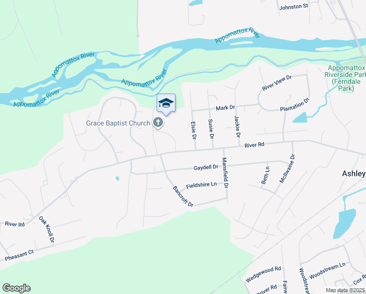 map of restaurants, bars, coffee shops, grocery stores, and more near 23922 River Road in Petersburg