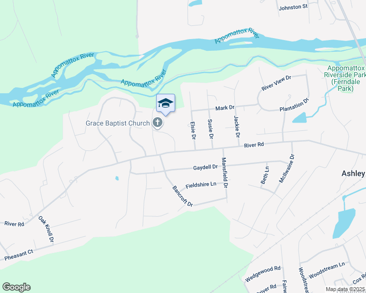 map of restaurants, bars, coffee shops, grocery stores, and more near 23922 River Road in Petersburg