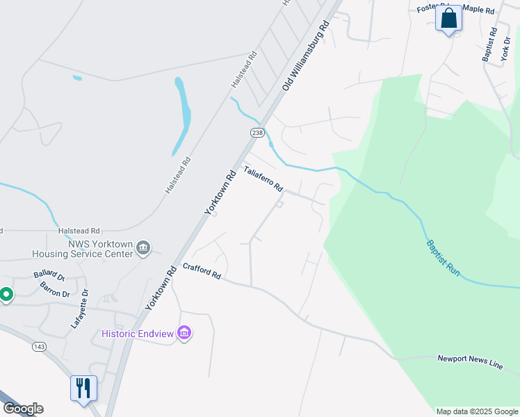 map of restaurants, bars, coffee shops, grocery stores, and more near 571 Taliaferro Rd in Newport News