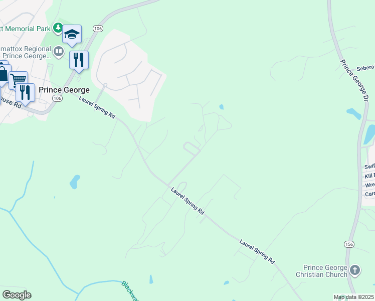 map of restaurants, bars, coffee shops, grocery stores, and more near 7100 Whispering Winds Drive in Prince George