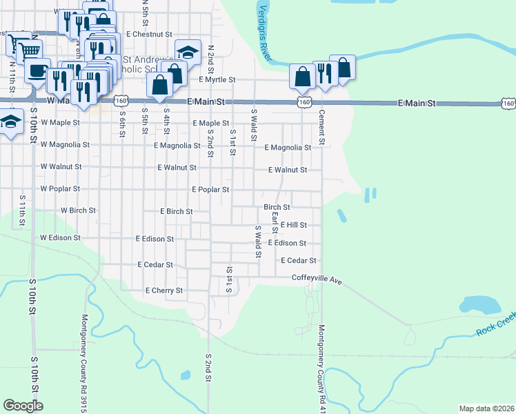 map of restaurants, bars, coffee shops, grocery stores, and more near 798 E Birch St in Independence