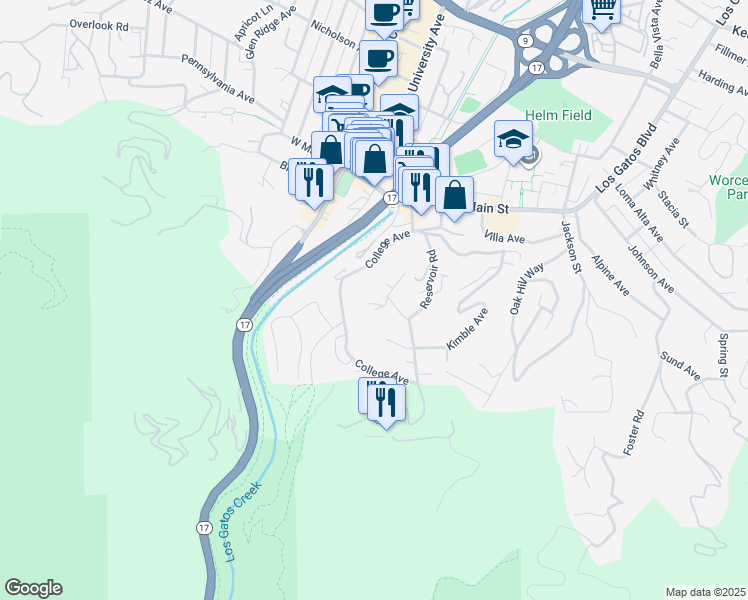 map of restaurants, bars, coffee shops, grocery stores, and more near 120 Prospect Avenue in Los Gatos