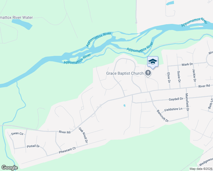 map of restaurants, bars, coffee shops, grocery stores, and more near 3616 Westbriar Lane in Petersburg