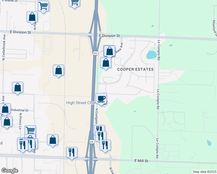 map of restaurants, bars, coffee shops, grocery stores, and more near 3474 East Cooper Boulevard in Springfield