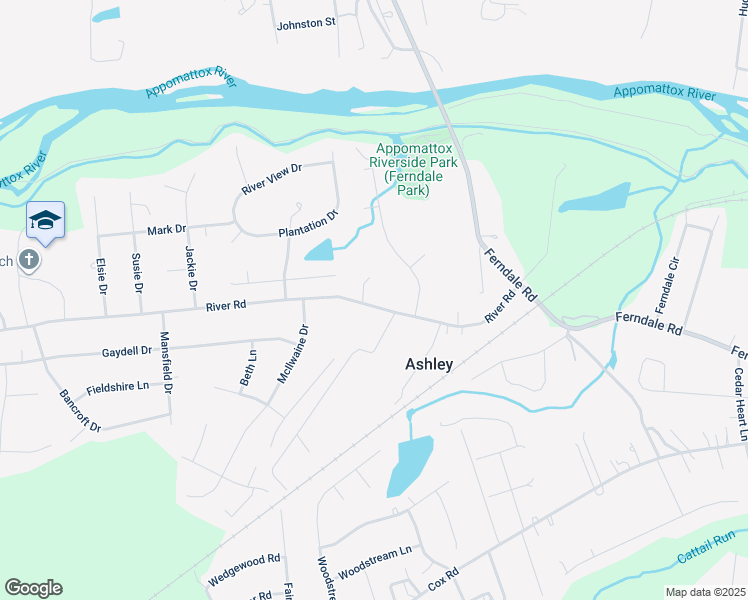 map of restaurants, bars, coffee shops, grocery stores, and more near 24700 River Road in Petersburg