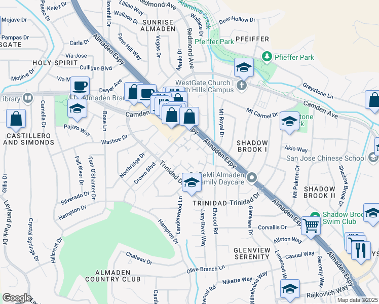map of restaurants, bars, coffee shops, grocery stores, and more near 6587 Boston Post Court in San Jose