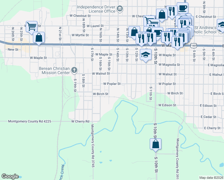 map of restaurants, bars, coffee shops, grocery stores, and more near 524 South 15th Street in Independence