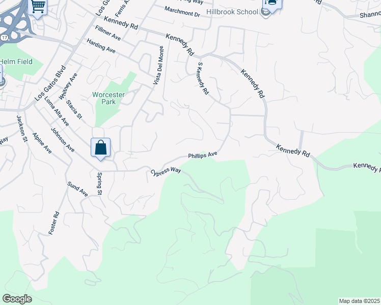 map of restaurants, bars, coffee shops, grocery stores, and more near 17435 Phillips Avenue in Los Gatos