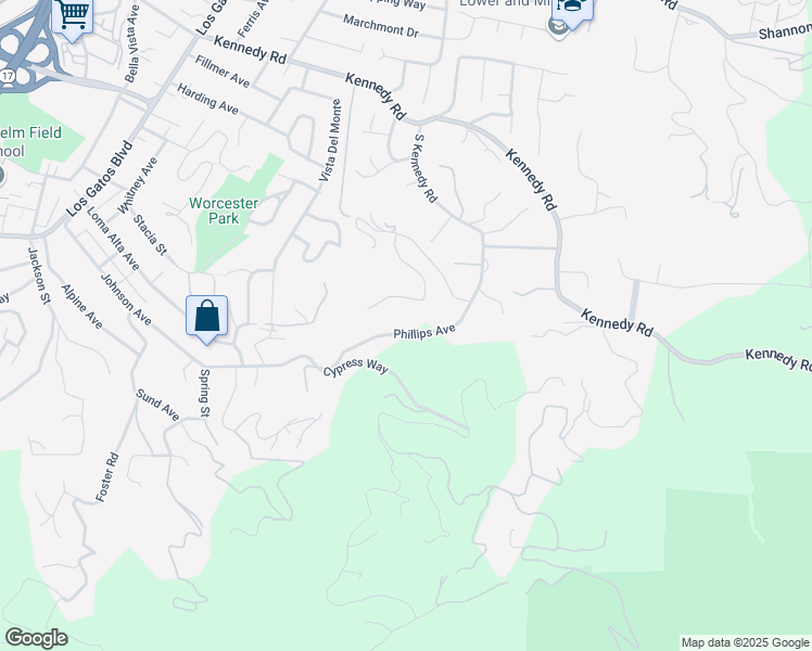 map of restaurants, bars, coffee shops, grocery stores, and more near 17435 Phillips Avenue in Los Gatos