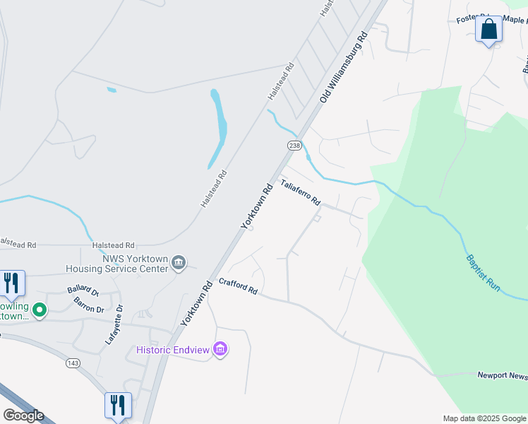 map of restaurants, bars, coffee shops, grocery stores, and more near 564 Yorktown Road in Newport News