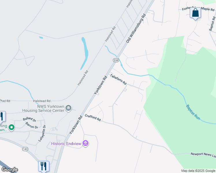 map of restaurants, bars, coffee shops, grocery stores, and more near 564 Yorktown Road in Newport News