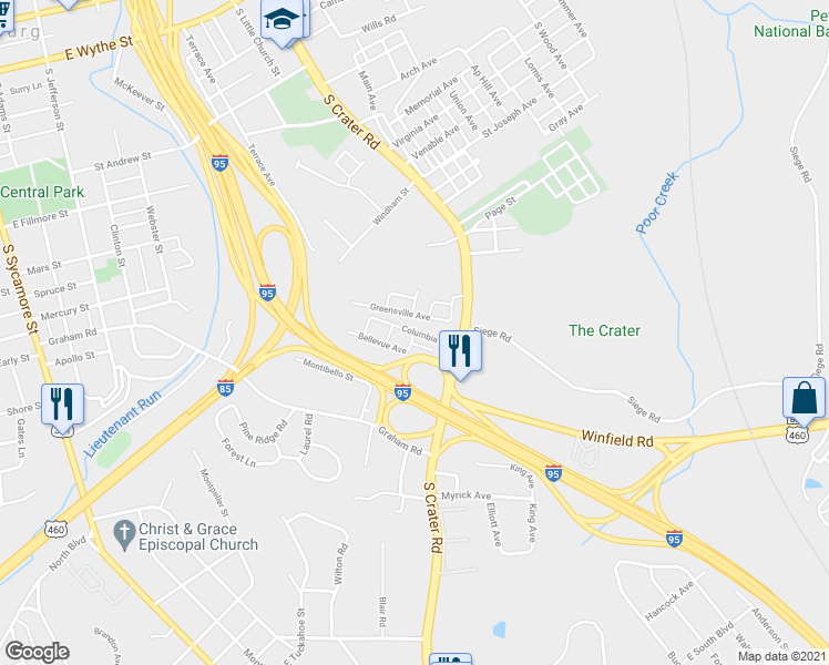 map of restaurants, bars, coffee shops, grocery stores, and more near 700 A Street in Petersburg