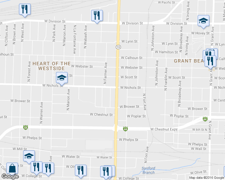 map of restaurants, bars, coffee shops, grocery stores, and more near 920 North Eagle Avenue in Springfield
