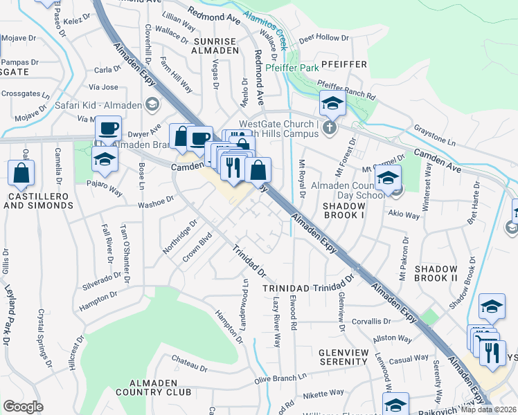 map of restaurants, bars, coffee shops, grocery stores, and more near in San Jose