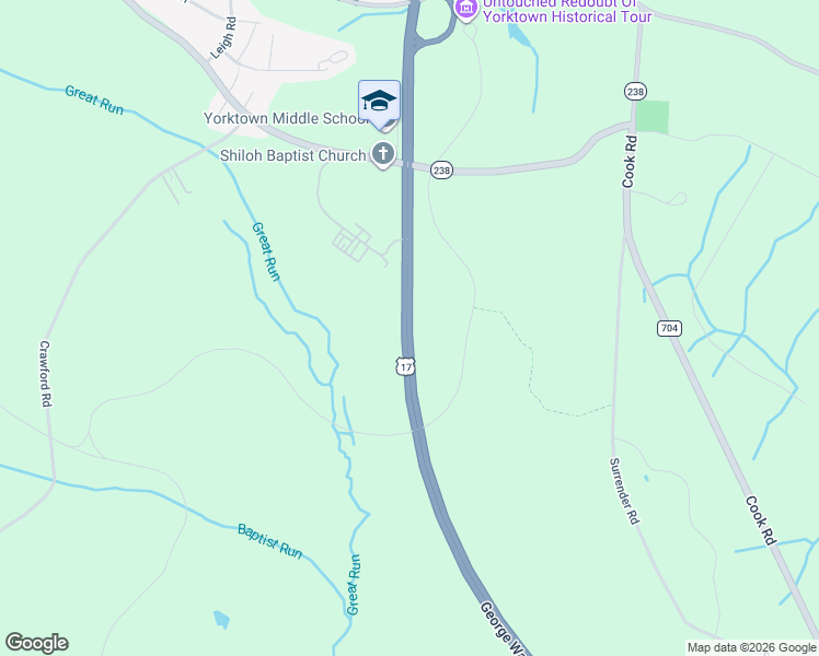 map of restaurants, bars, coffee shops, grocery stores, and more near George Washington Memorial Highway in Yorktown