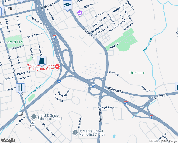 map of restaurants, bars, coffee shops, grocery stores, and more near 530 Columbia Road in Petersburg