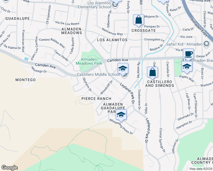 map of restaurants, bars, coffee shops, grocery stores, and more near 6564 Belbrook Court in San Jose