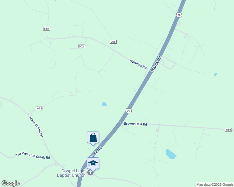 map of restaurants, bars, coffee shops, grocery stores, and more near 6320 Wards Road in Rustburg