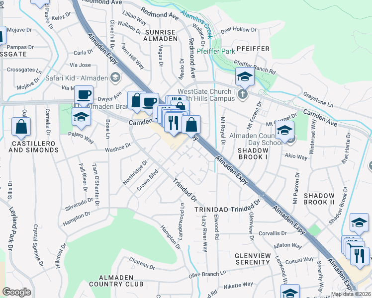 map of restaurants, bars, coffee shops, grocery stores, and more near in San Jose