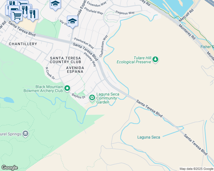 map of restaurants, bars, coffee shops, grocery stores, and more near 7528 Phinney Place in San Jose