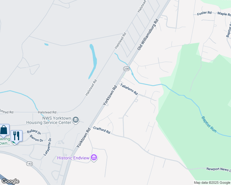 map of restaurants, bars, coffee shops, grocery stores, and more near 568 Yorktown Road in Newport News