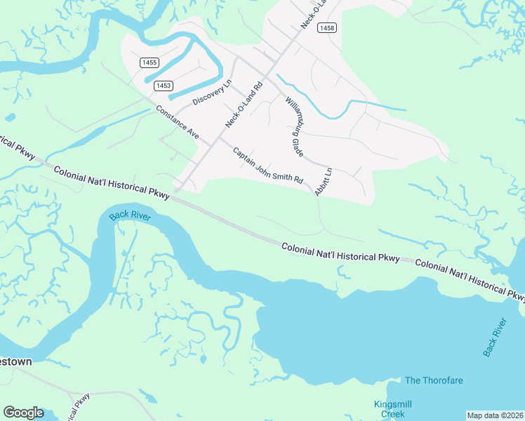 map of restaurants, bars, coffee shops, grocery stores, and more near 2036 Back River Lane in Williamsburg