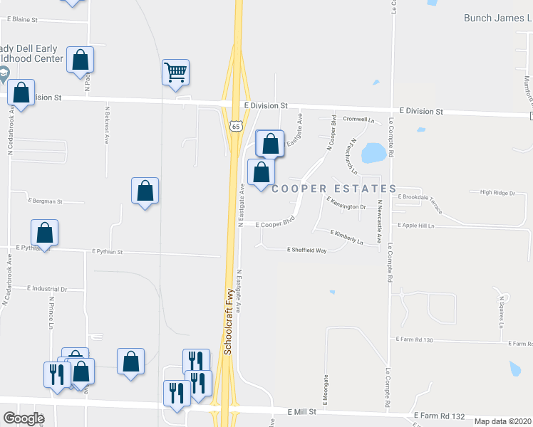 map of restaurants, bars, coffee shops, grocery stores, and more near 3503 East Cooper Boulevard in Springfield