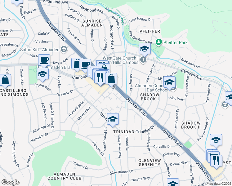 map of restaurants, bars, coffee shops, grocery stores, and more near in San Jose
