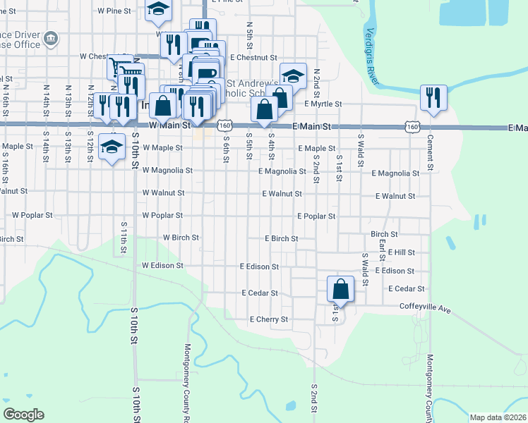 map of restaurants, bars, coffee shops, grocery stores, and more near 405 South 4th Street in Independence