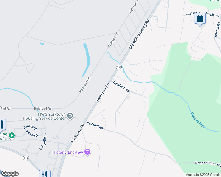 map of restaurants, bars, coffee shops, grocery stores, and more near 572 Yorktown Road in Newport News