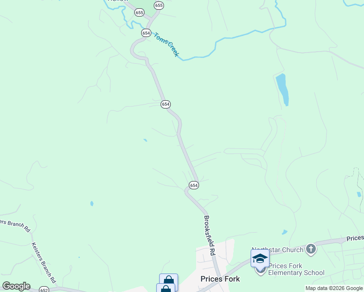map of restaurants, bars, coffee shops, grocery stores, and more near 1972-1992 Brooksfield Road in Blacksburg