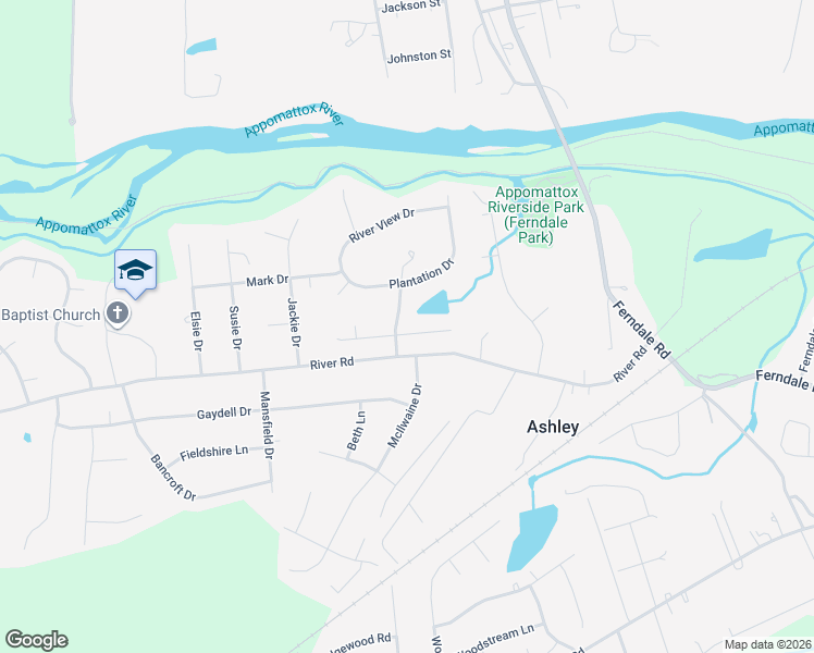 map of restaurants, bars, coffee shops, grocery stores, and more near 3810 River Run Drive in Petersburg