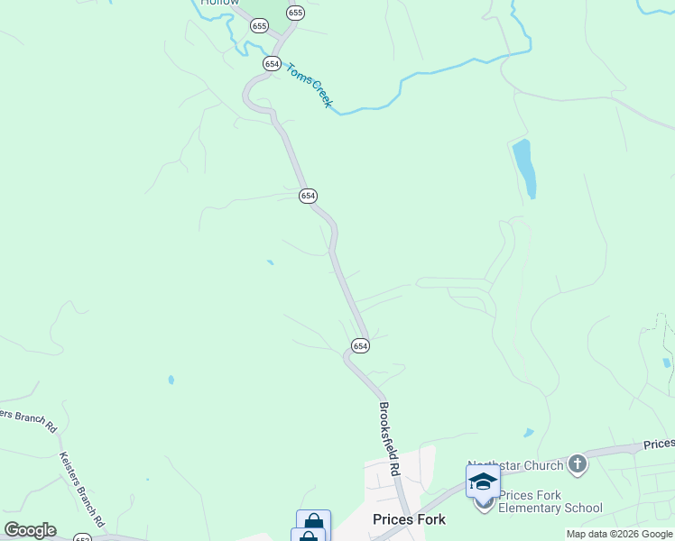 map of restaurants, bars, coffee shops, grocery stores, and more near 1972 Brooksfield Road in Blacksburg