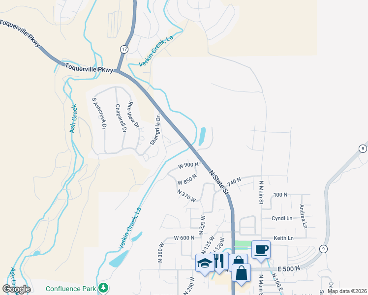 map of restaurants, bars, coffee shops, grocery stores, and more near 987 North State Street in La Verkin